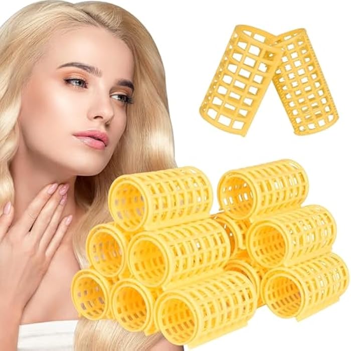12 Pcs Hair Rollers - 6 Medium Size 2.8cm and 6 Small 2cm Plastic Rollers (Random Color) - Image 1